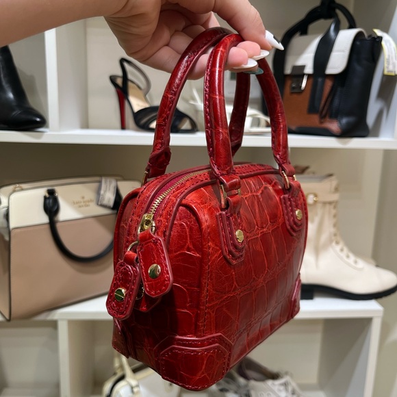 Alice + Olivia Mini Red Crocodile-Embossed Handbag - Picture 3 of 7